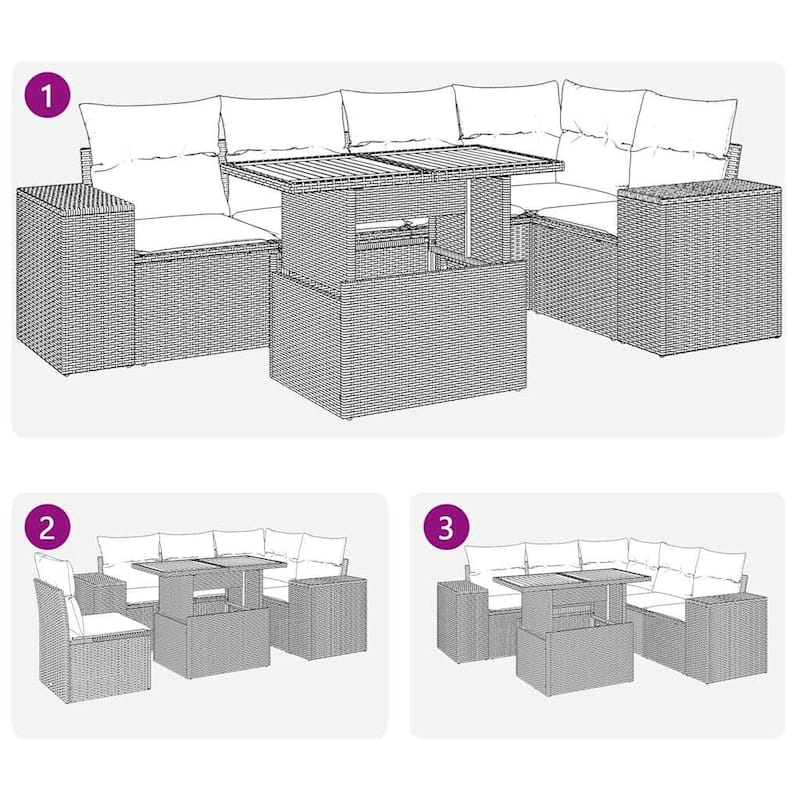 vidaXL 6 Piece Patio Sofa Set with Cushions Black Poly Rattan - 21.7 x 24.4 x 27.2