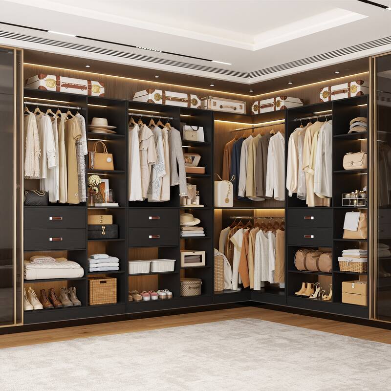 40'' Large Closet System with 10 Shelves and 2 Drawers, Freestanding Closet Organizer with Hanging Rods