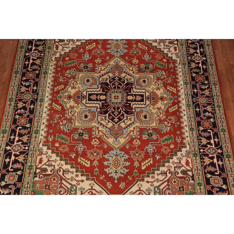 Geometric Heriz Serapi Oriental Area Rug Handmade Wool Carpet - 8'11" x 11'9"