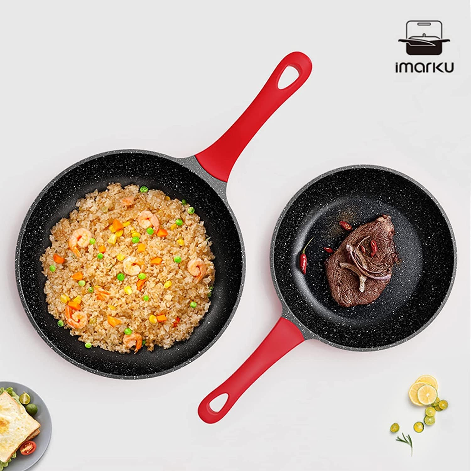 imarku PFOA Free Pots and Pans Set with Granite Coating, Nonstick 16  Pieces, Kitchen Cookware Set Suitable for All Cooktop,Cooking, Gift Cookware,  Red [Video] [Video] in 2023