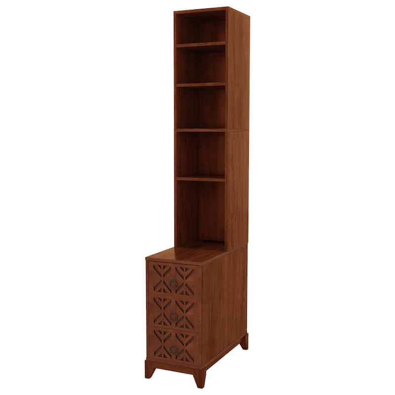 End Table Corner Table with 3 Drawers, Tall Side Table Display Cabinet Lamp Table with 4 Open Shelves