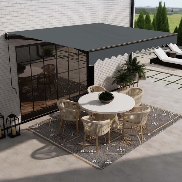 slide 2 of 12, ALEKO Caribbean Motorized Retractable Patio Awning - Black Frame - Charcoal Gray - 16 x 10 Feet