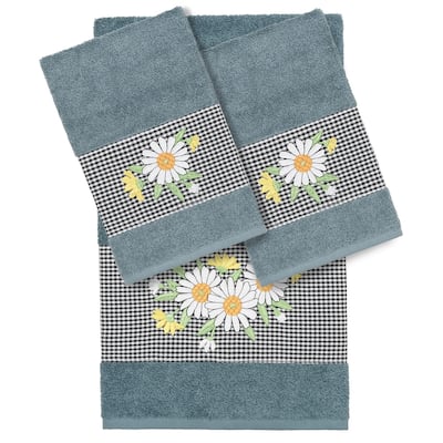 Authentic Hotel and Spa 100% Turkish Cotton Daisy 3PC Embellished Towel Set