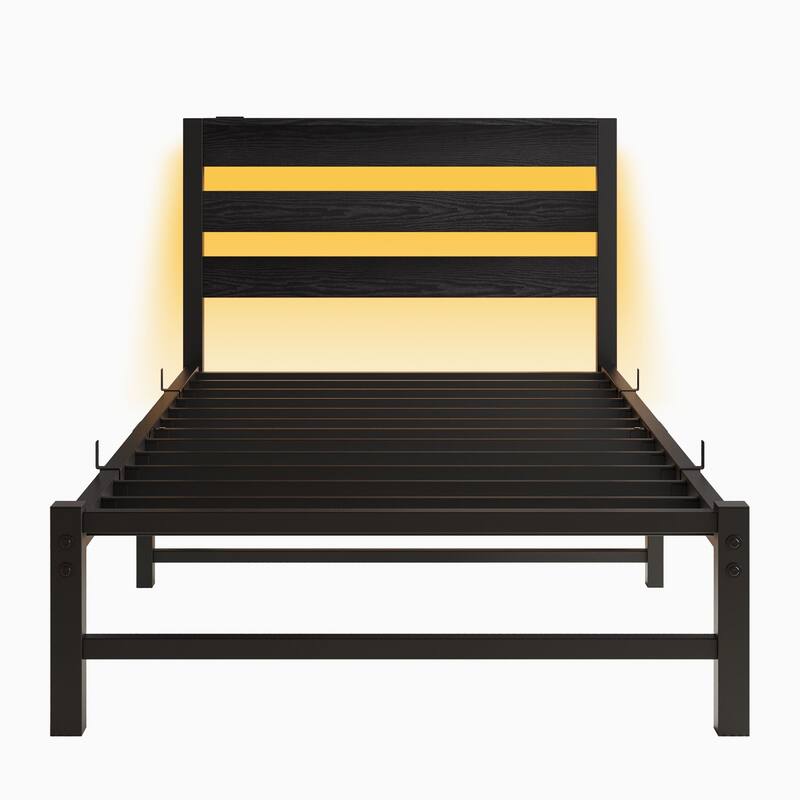 Metal Frame Platform Bed with USB Charging Station