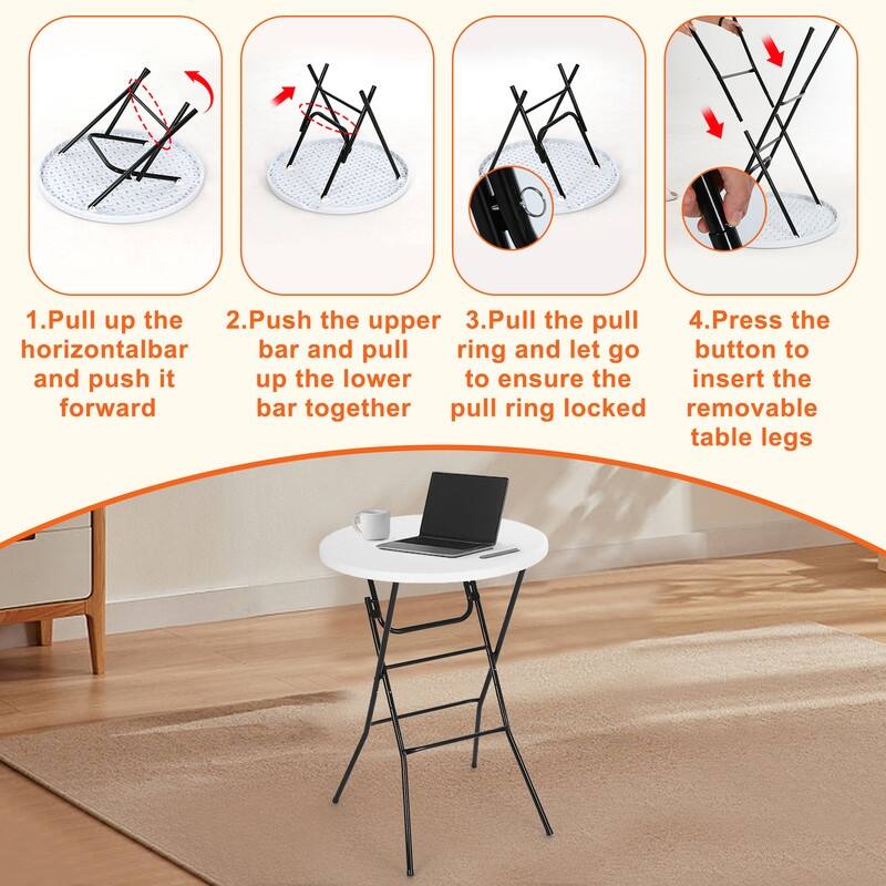 31.5'' Round Folding Picnic Table, Portable Waterproof Plastic Table with Detachable Legs for Indoor & Outdoor Events