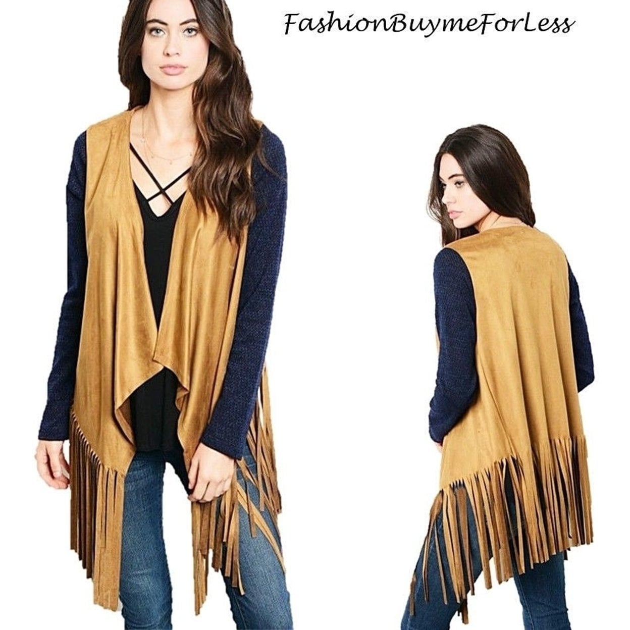 New Black Fringe Boho drape long sleeve Open front Cardigan Cover Sweater jacket
