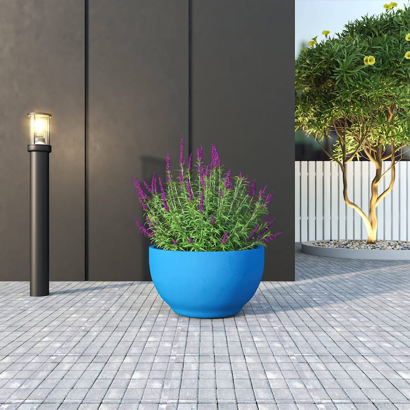 Grove Modern Round Fiberstone and MgO Clay Plant Pot with Drainage Holes for Indoor & Outdoor Home Office Yard Patio Decor