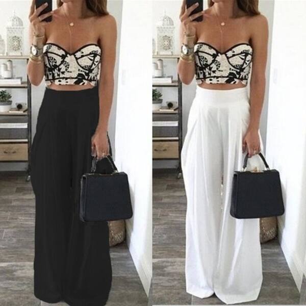 Shop Celmia 2018 Summer Women Wide Leg Pants High Elastic Waist