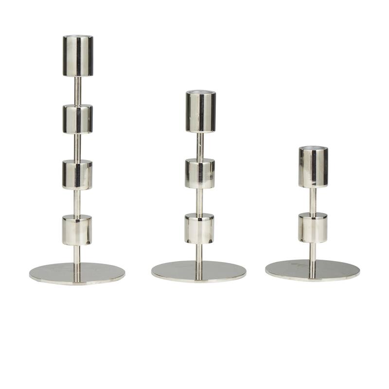 Aluminum Metal Abstract Floating Block Decorative Candle Holder with Rounded Base - Set of 3 Silver or Gold - Roche River Decor