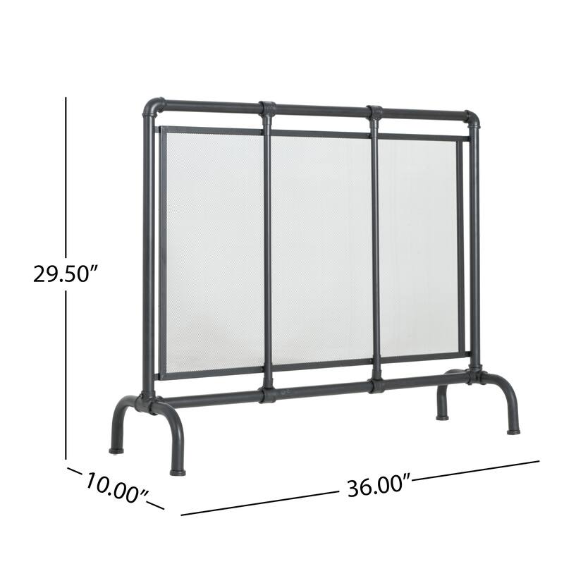 Christopher Knight Home - Celeste Mid-Century Modern Iron Fireplace Screen with Industrial Water Pipe Design - 36" W x 29" H