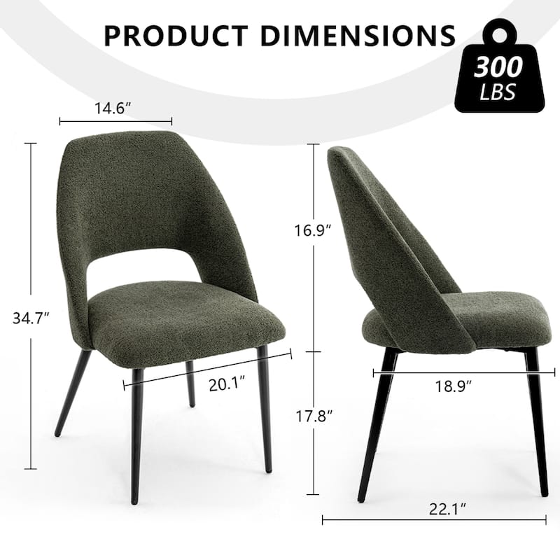 Mid-Century Modern Dining Chairs Set of 2, Upholstered Side Chairs
