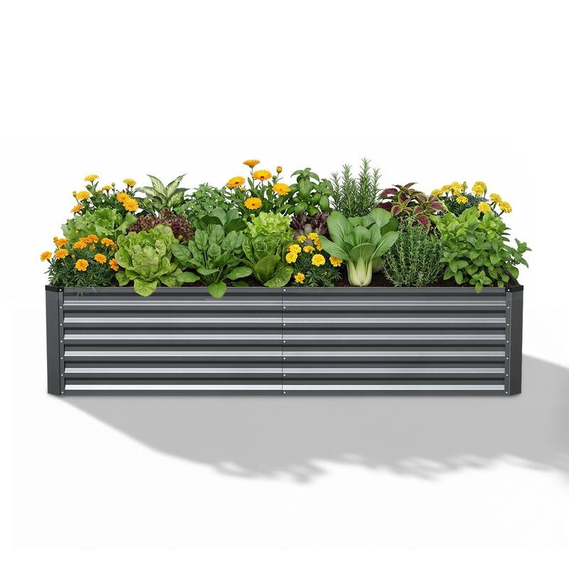 Meyreso 8ft x 4ft x 2ft Galvanized Raised Garden Bed, Thick Metal Planter Box, Rust Proof, Weather Resistant, Open Base