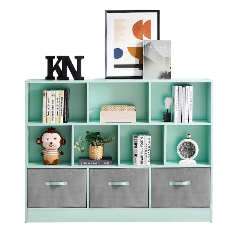 Ivinta 3-Tier Storage Bookcase for Kids, Simple Wood Display Cabinet for Bedroom - Green