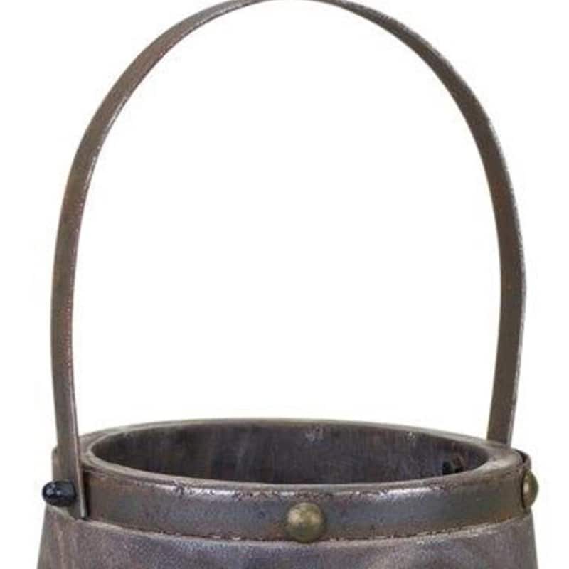 HomeRoots Set of Two Brown Wood And Steel Bucket Pot Planters - 9.00 in. x 14.00 in. x 9.00 in.