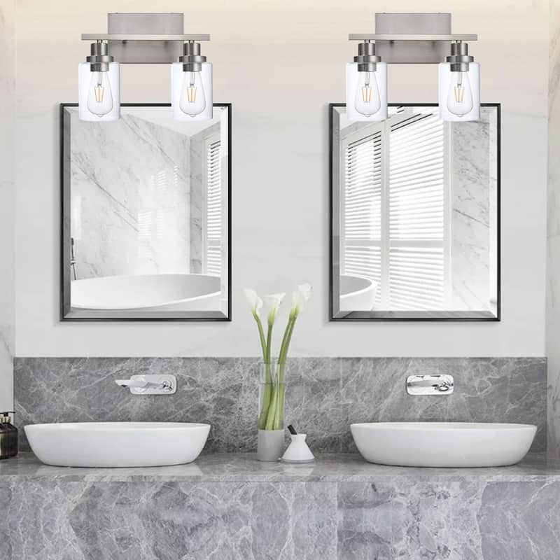 Wall Light Brushed Nickel Bathroom Vanity Lights, E26 Modern Bathroom Light Fixtures with Clear Glass Shade, Wall Lights