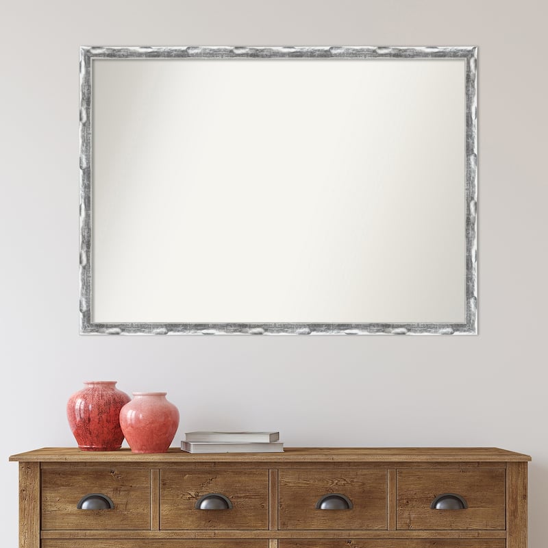 Non-Beveled Bathroom Wall Mirror - Scratched Wave Chrome Frame