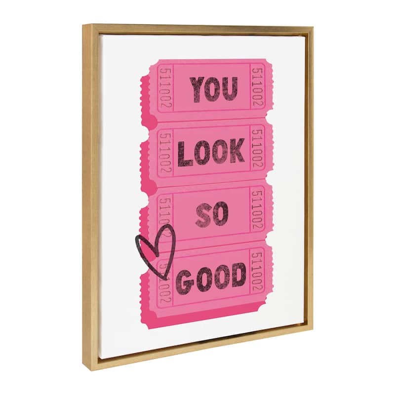 Kate and Laurel Sylvie You Look So Good Pink Tickets Framed Canvas by Alli Standefer - 18x24 - Yellow
