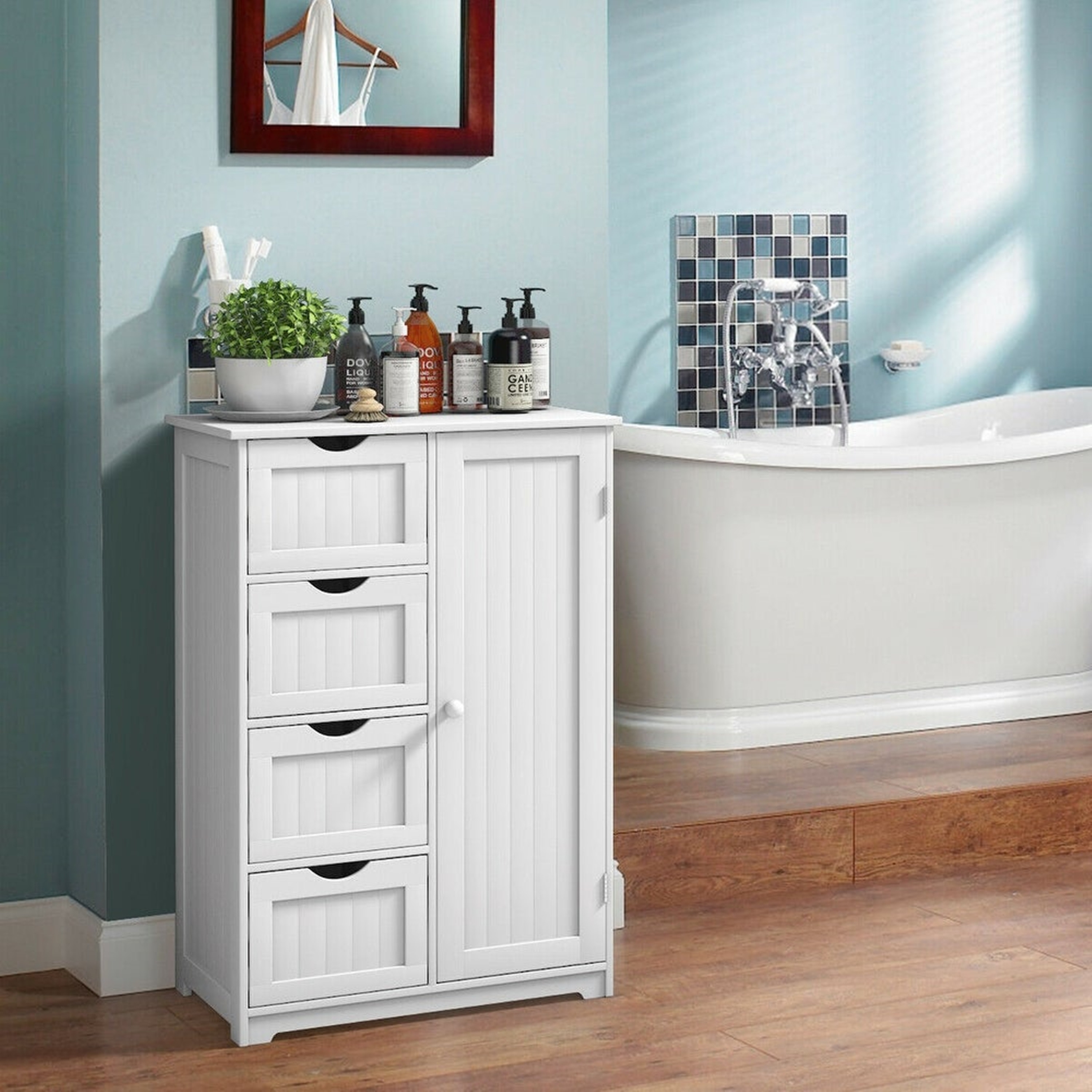Costway Wooden 4 Drawer Bathroom Cabinet Storage Cupboard 2 Shelves Free Standing White