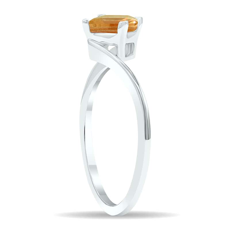 Women's Solitaire Citrine Wave Ring in 10K White Gold