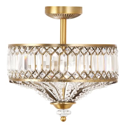 Silver Orchid Furey Bronze/Gold Tiered Glass Semi-flush Lighting Fixture - 14.75"L x 14.75"W x 15.25"H