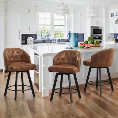 26" Swivel Counter Height Swivel Bar Stools Set of 3 Upholstered Counter Stools - 26" H