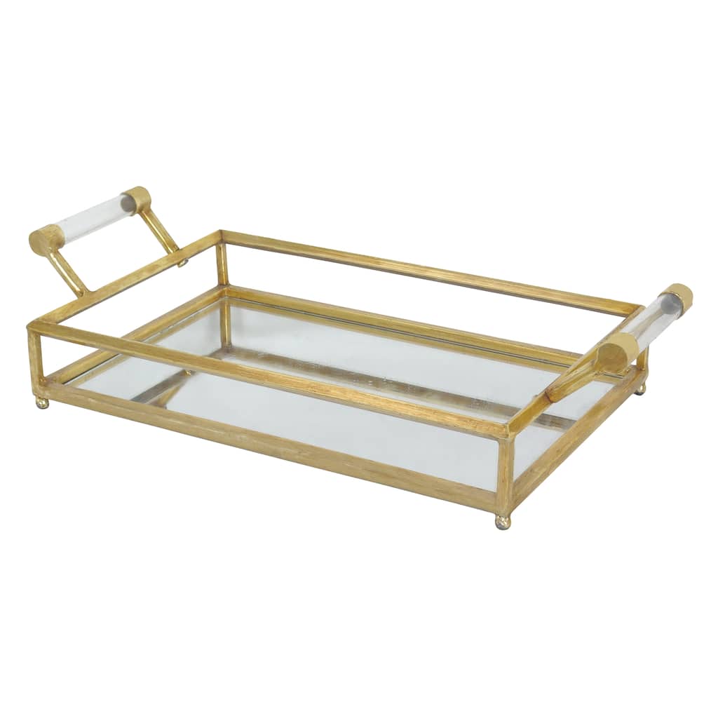 Metal Mirrored Tray with Acrylic Handles - Gold - CosmoLiving by Cosmopolitan - 12"W x 22"L x 5"H