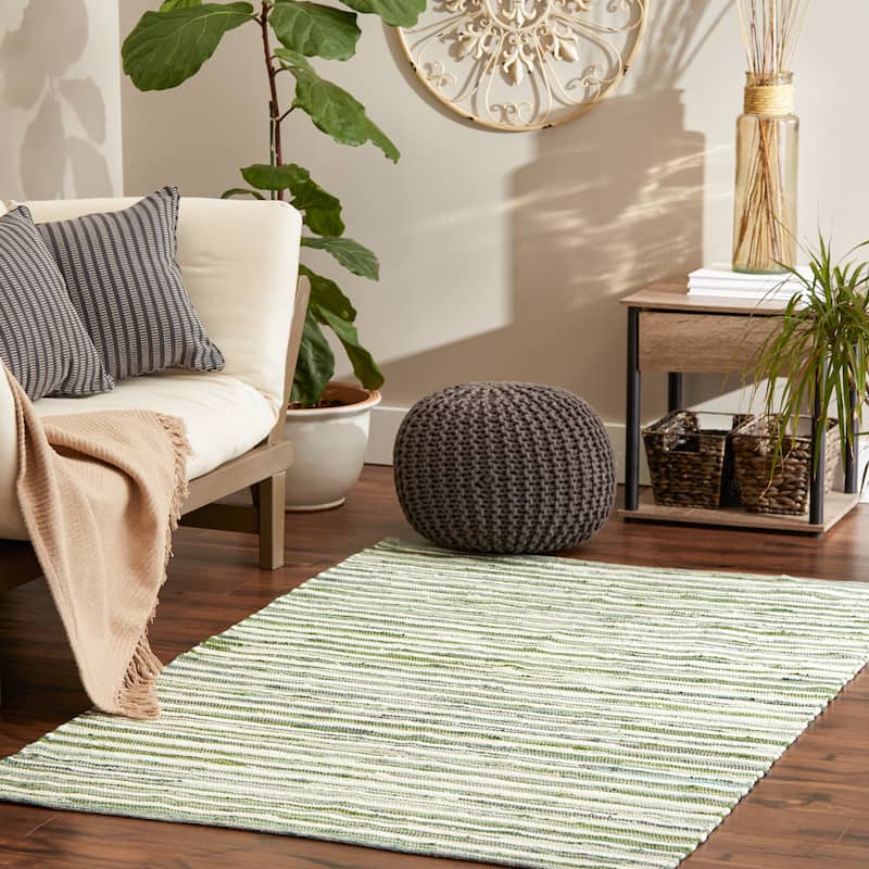 Stonewash Blue Slim Stripe Cotton Chindi Rug 2Ft 3Inx6Ft