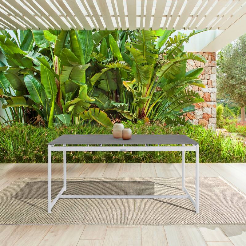 Outdoor Dining Table - Aluminum & Teak Patio Table - 6 Seater - Modern Design - 63