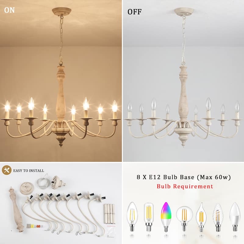 Modern Farmhouse Chandelier, 8-Light Candle Chandelier for Living Room Kitchen Island Dining Foyer - W31.1"x H20.66"