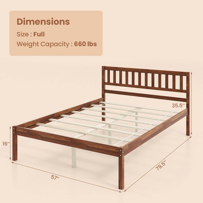 Gymax Twin/Full/Queen Platform Bed with Headboard Solid Wood Leg