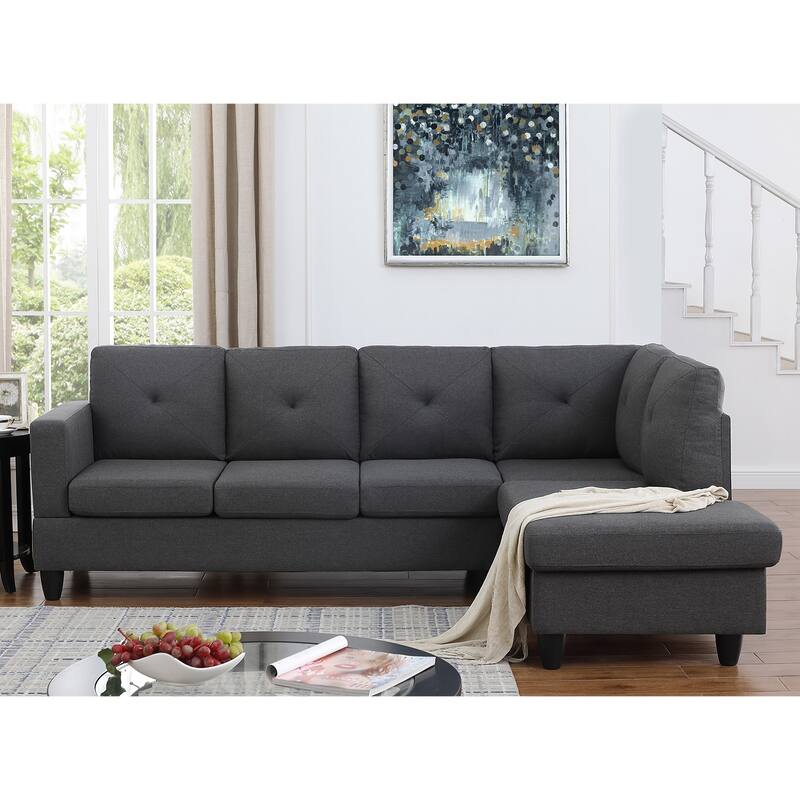 Linen Upholstered Sectional Sofa with Right Facing Chaise