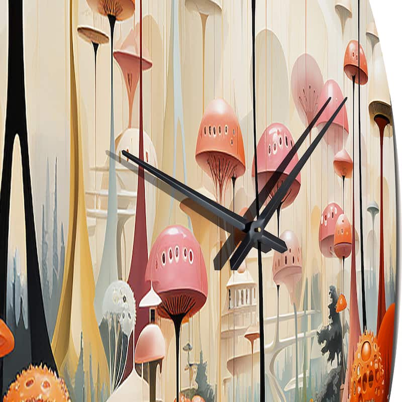Designart "Colorful Mid Century Midcentury Mushroom Dreams II" Mid-century Oversized Wall Clock