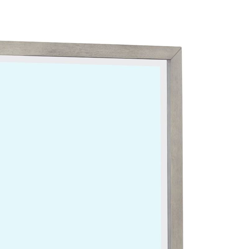 40 Inch Ann Square Portrait Wood Framed Wall Mirror, Grain Details, Gray