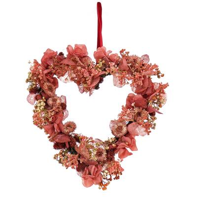 16" Pink Floral Valentine's Heart Wreath