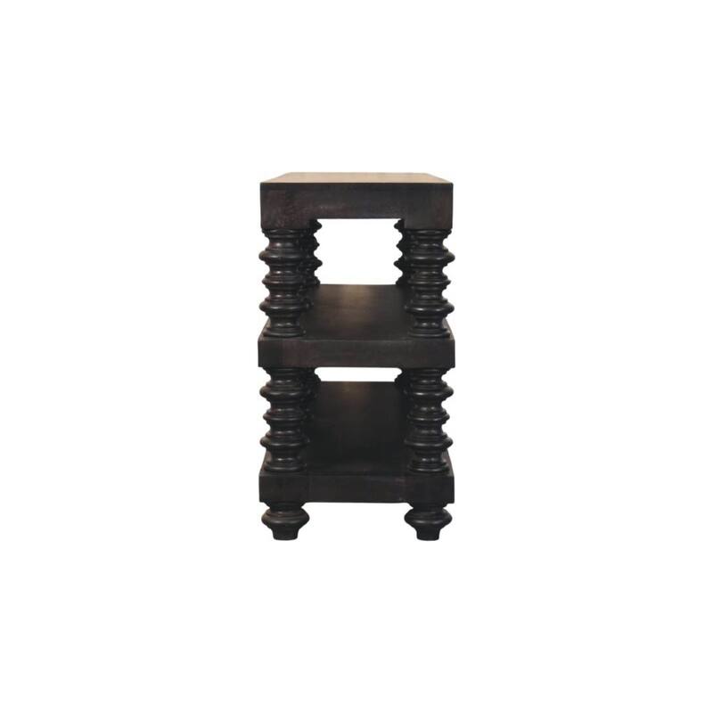Artisan Furniture Solid Wood Spindle Shelf Console in Carbon Ash, Black with storage