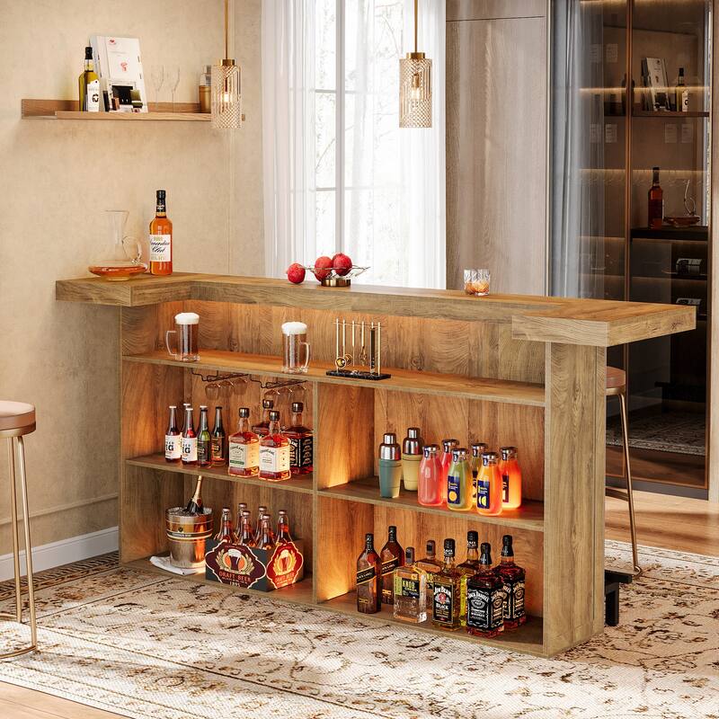 70.9" Wooden Home Bar Table with Wine Glass Holder, Pub Storage Unit Accent Table for Home Patio Basement