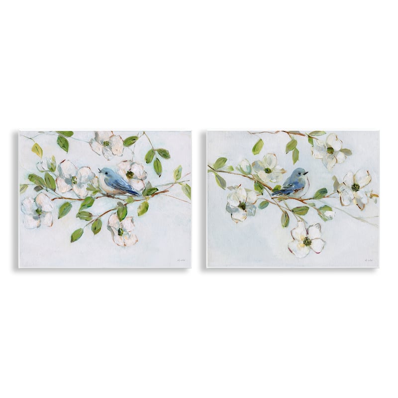 Stupell Perched Bluebirds on Branch Wall Plaque Art Design By Sally Swatland (Set of 2) - 14 x 11