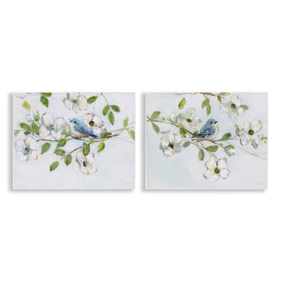 Stupell Perched Bluebirds on Branch Wall Plaque Art Design By Sally Swatland (Set of 2)