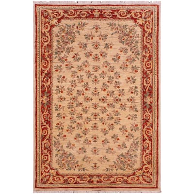 Shabby Chic Ziegler Richelle Ivory Red Hand-Knotted Wool Rug - 3'1'' x 5'2''