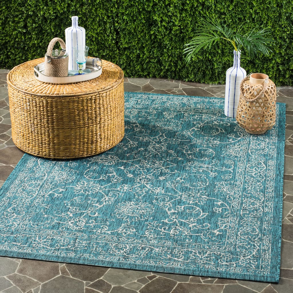 SAFAVIEH Courtyard Salomeea Indoor/ Outdoor Waterproof Turquoise Patio Backyard Rug