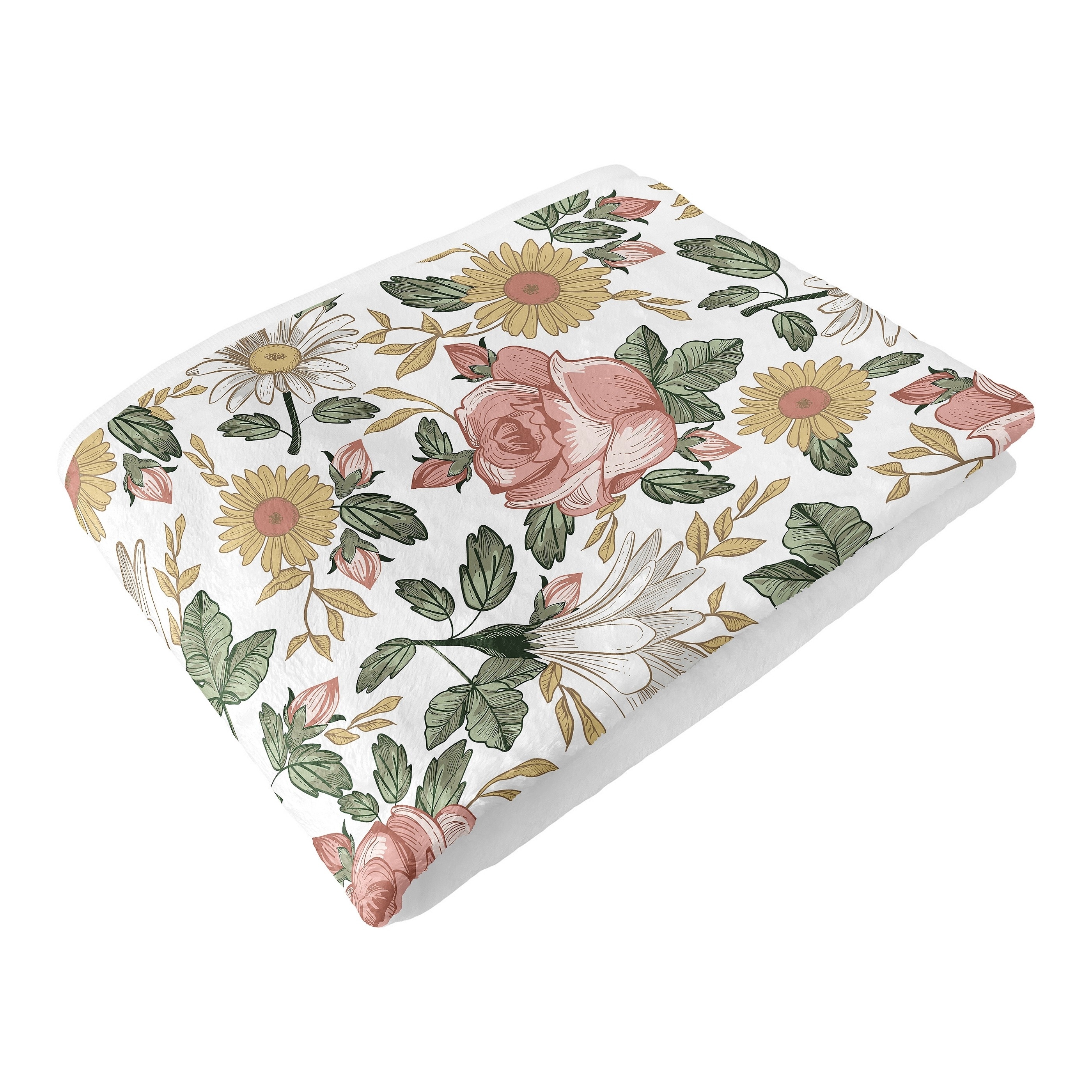 Sweet Jojo Designs Vintage Floral Boho Girl Toddler Blanket Baby Swaddle - Pink & Green, Bohemian, Shabby Chic, Farmhouse, Daisy