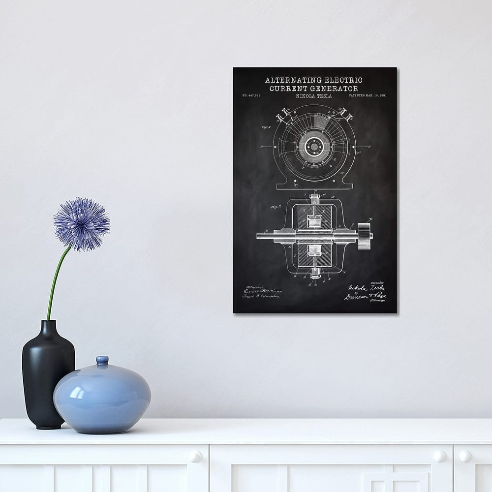 iCanvas "Tesla Alternating Electric Current Generator, Black" by PatentPrintStore Canvas Print