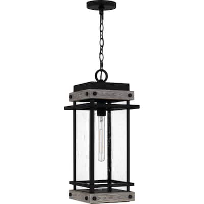 Strader 1-Light Matte Black Outdoor Hanging Lantern