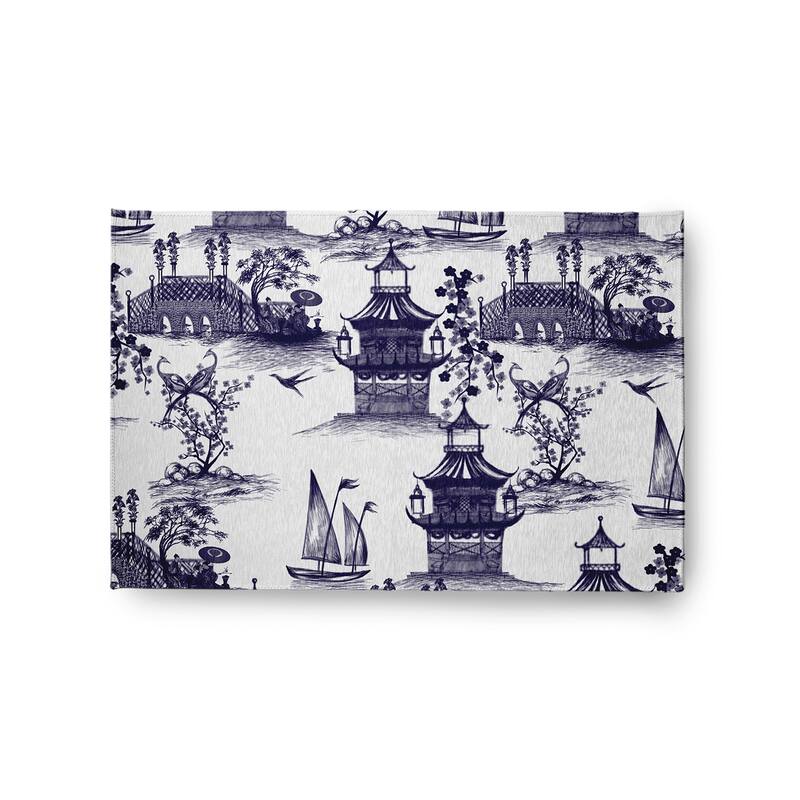 China Old Oriental Chenille Area Rug - Navy - 24" 36"