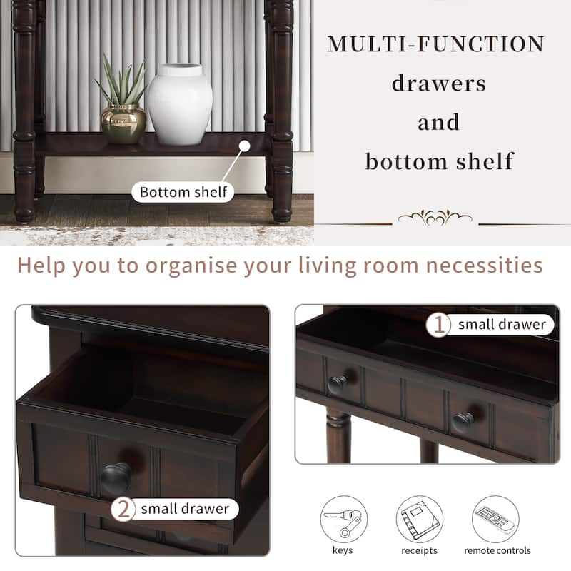 Narrow Console Table, Slim Sofa Table with 3 Storage Drawers and Bottom Shelf