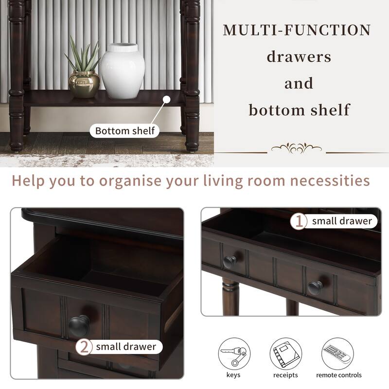 Narrow Slim Esspreso Console Table/Sofa Table with 3 Drawers and 1 Bottom Shelf - 23.7"L x 13"W x 31.1"H