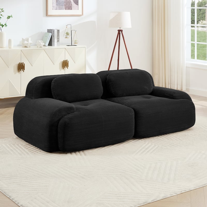 Anmytek 82 Inch Black Corduroy Modular Loveseat Sofa with Curved Arms and High Resilience Sponge