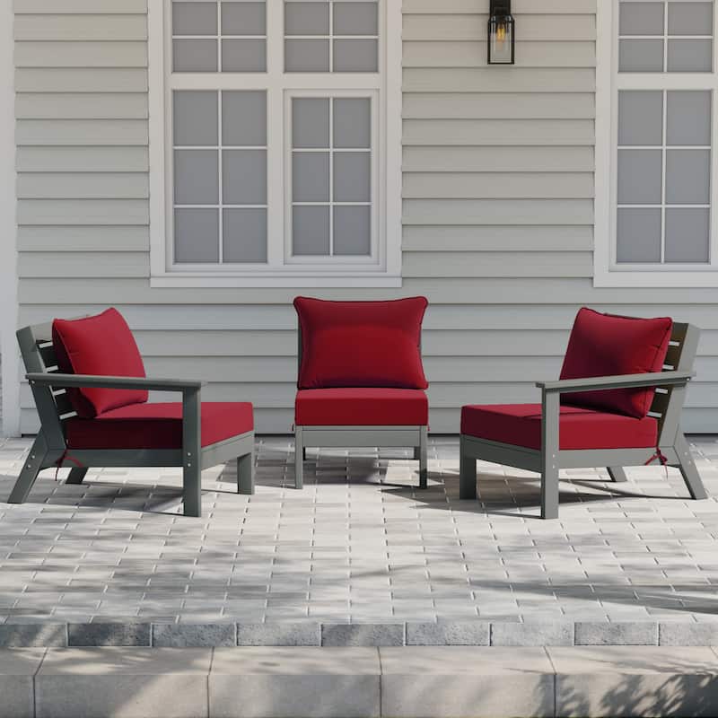 Polytrends Birchwood All Weather HDPE Outdoor Patio Deep Seating Gray Sofa With Cushions (3-Piece)