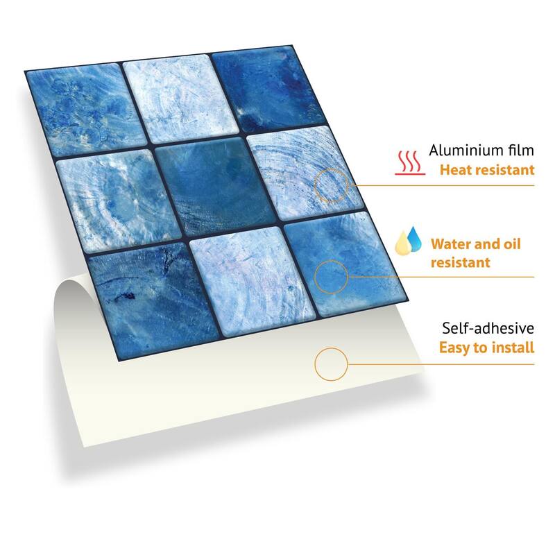 Mother Pearl Blue Jewel Large Mosaic Backsplash Tile Stickers