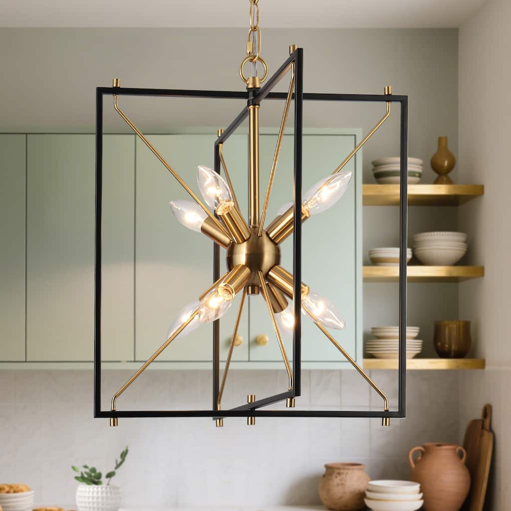 Modern 8-Light Black Gold Sputnik Chandelier Metal Geometric Pendant Lights for Dining Room - 16" L x 15" W x 18" H